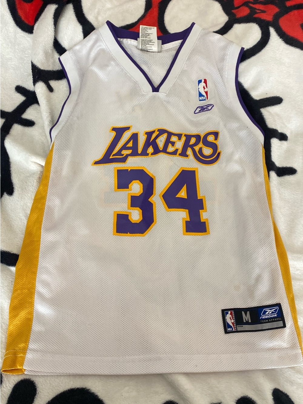 Reebok White Purple & Gold Lakers #34 Basketball Jersey
